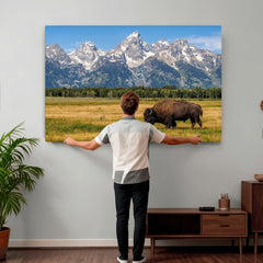 Bison in Mountain Landscape Wall Art Canvas Print – Western