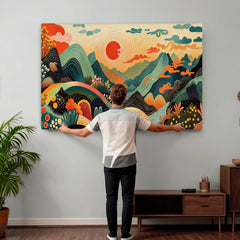 Yayoi Kusama Boho Mountain Landscape Large Wall Art,