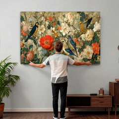 Vintage Birds and Flowers Wall Art Canvas Print, Botanical