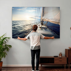 Sailboat Wall Art Canvas Print, Ocean Sunset Sailing Framed