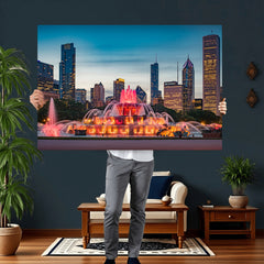 Chicago Wall Art Canvas Print - Chicago City Downtown Night