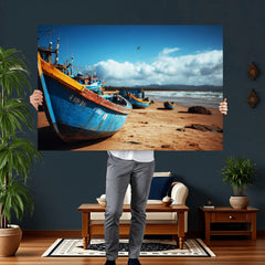 Fishing Boats Wall Art Canvas Print, Coastal Boat Beach