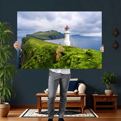 Coastal Lighthouse Wall Art Canvas Print, Cliffside Ocean