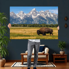 Bison in Mountain Landscape Wall Art Canvas Print – Western