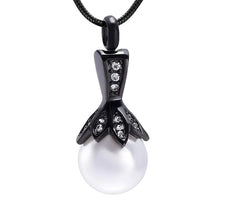 Crystal Flower & Pearl Cremation Urn Necklace With Rhinestones