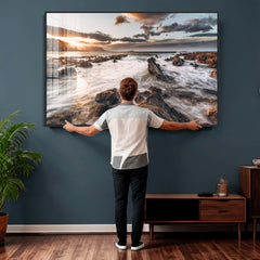 Rocky Coast Ocean Sunset Wall Art Canvas Print, Dramatic