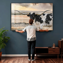 Texas Longhorn Bull Rustic Wall Art Canvas Print