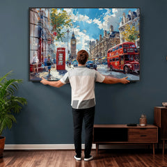 London City Street Wall Art Canvas Print, Big Ben & Red Bus