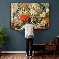 Vintage Birds and Flowers Wall Art Canvas Print, Botanical