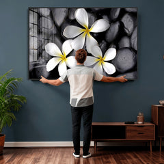 Plumeria Frangipani Black Stone Canvas | White Flower Spa