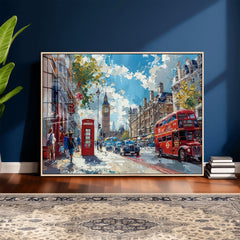 London City Street Wall Art Canvas Print, Big Ben & Red Bus
