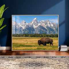 Bison in Mountain Landscape Wall Art Canvas Print – Western