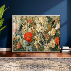 Vintage Birds and Flowers Wall Art Canvas Print, Botanical