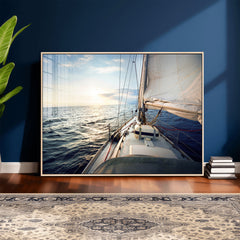 Sailboat Wall Art Canvas Print, Ocean Sunset Sailing Framed