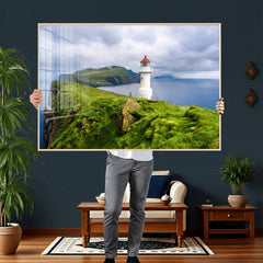 Coastal Lighthouse Wall Art Canvas Print, Cliffside Ocean