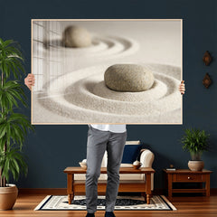 Zen Garden Stone Sand Canvas | Japanese Rock Garden Wall Art