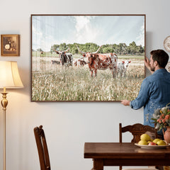 Texas Longhorn Cattle Wall Art Canvas Print: Western Ranch