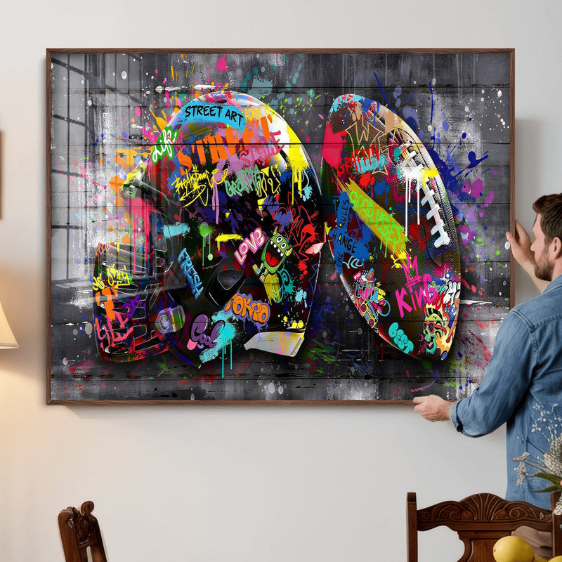 Graffiti American Football Helmet Street Art Wall Art Canvas