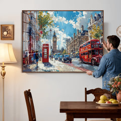 London City Street Wall Art Canvas Print, Big Ben & Red Bus