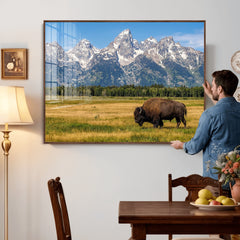 Bison in Mountain Landscape Wall Art Canvas Print – Western