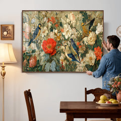 Vintage Birds and Flowers Wall Art Canvas Print, Botanical