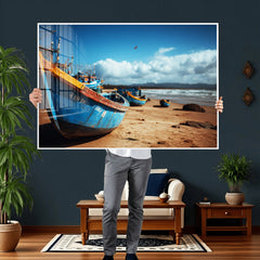 Fishing Boats Wall Art Canvas Print, Coastal Boat Beach