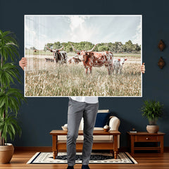 Texas Longhorn Cattle Wall Art Canvas Print: Western Ranch