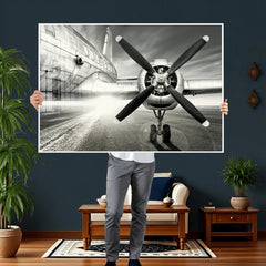 Vintage Airplane Wall Art Canvas Print, Black and White