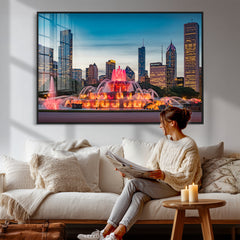 Chicago Wall Art Canvas Print - Chicago City Downtown Night