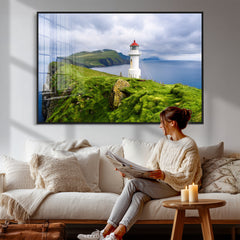 Coastal Lighthouse Wall Art Canvas Print, Cliffside Ocean