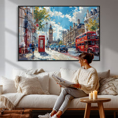 London City Street Wall Art Canvas Print, Big Ben & Red Bus