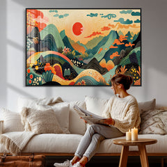 Yayoi Kusama Boho Mountain Landscape Large Wall Art,