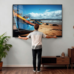 Fishing Boats Wall Art Canvas Print, Coastal Boat Beach