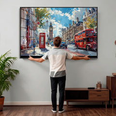 London City Street Wall Art Canvas Print, Big Ben & Red Bus