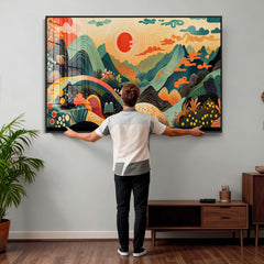 Yayoi Kusama Boho Mountain Landscape Large Wall Art,