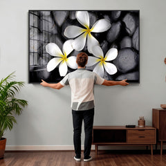 Plumeria Frangipani Black Stone Canvas | White Flower Spa