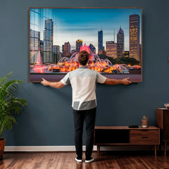 Chicago Wall Art Canvas Print - Chicago City Downtown Night