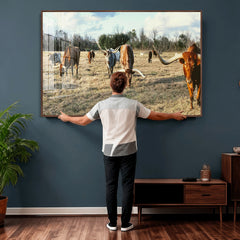 Texas Longhorn Wall Art Canvas Print, Western Ranch Cattle