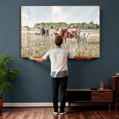 Texas Longhorn Cattle Wall Art Canvas Print, Rustic Ranch