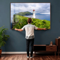 Coastal Lighthouse Wall Art Canvas Print, Cliffside Ocean