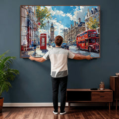 London City Street Wall Art Canvas Print, Big Ben & Red Bus