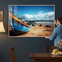 Fishing Boats Wall Art Canvas Print, Coastal Boat Beach