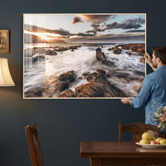 Rocky Coast Ocean Sunset Wall Art Canvas Print, Dramatic