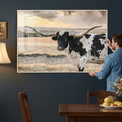 Texas Longhorn Bull Rustic Wall Art Canvas Print
