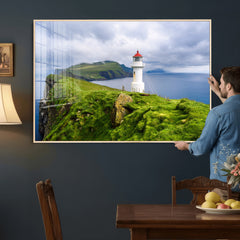 Coastal Lighthouse Wall Art Canvas Print, Cliffside Ocean