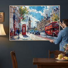 London City Street Wall Art Canvas Print, Big Ben & Red Bus