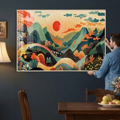 Yayoi Kusama Boho Mountain Landscape Large Wall Art,