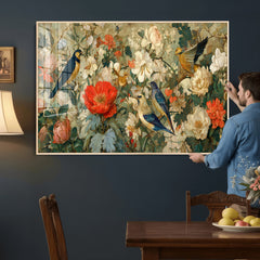 Vintage Birds and Flowers Wall Art Canvas Print, Botanical