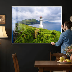 Coastal Lighthouse Wall Art Canvas Print, Cliffside Ocean