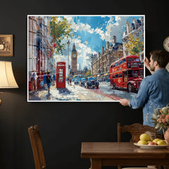 London City Street Wall Art Canvas Print, Big Ben & Red Bus